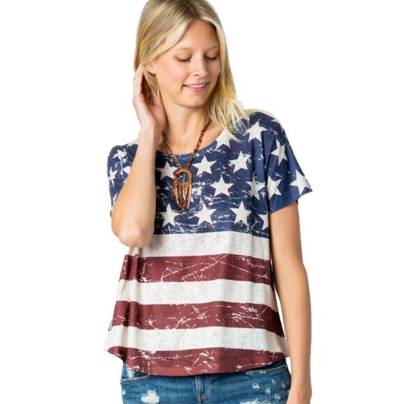 VOCAL Distressed American Flag Short Sleeve T Shirt Top S-XL NWT - Picture 2 of 9